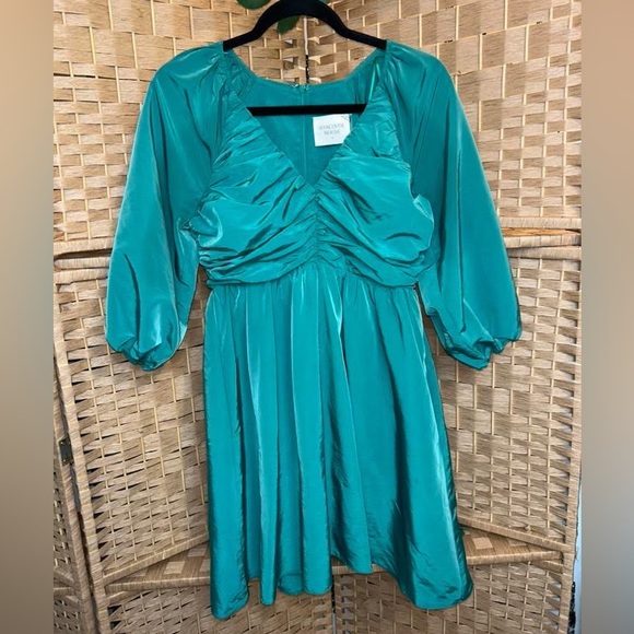 tuckernuck green mini dress Tuckernuck Metallic Green Plaid Mini Delaney Dress Hunter Green / XS main image 0